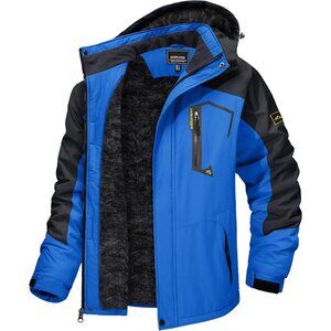 Men's #215 Blue Winter Ski Jacket Water Resistant Fleece Hooded Parka